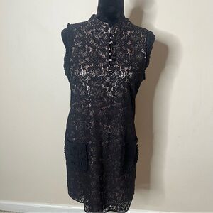BCBG MAXAZRIA Women’s Black‎ Lace Link Satin High Neck Cocktail Mini Dress Sz M